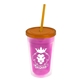 a translucent pink bottle & translucent orange lid & translucent orange straw 16 oz double - wall insulated transparent tumbler