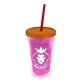 a translucent pink bottle & translucent orange lid & translucent red straw 16 oz double - wall insulated transparent tumbler
