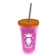 a translucent pink bottle & translucent orange lid & smoke straw 16 oz double - wall insulated transparent tumbler