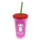 a translucent pink bottle & translucent red lid & translucent green straw 16 oz double - wall insulated transparent tumbler