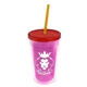 a translucent pink bottle & translucent red lid & translucent orange straw 16 oz double - wall insulated transparent tumbler