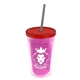 a translucent pink bottle & translucent red lid & smoke straw 16 oz double - wall insulated transparent tumbler