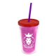 a translucent pink bottle & translucent red lid & translucent violet straw 16 oz double - wall insulated transparent tumbler