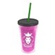 a translucent pink bottle & smoke lid & translucent green straw 16 oz double - wall insulated transparent tumbler