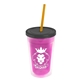 a translucent pink bottle & smoke lid & translucent orange straw 16 oz double - wall insulated transparent tumbler