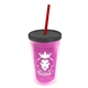a translucent pink bottle & smoke lid & translucent red straw 16 oz double - wall insulated transparent tumbler