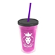 a translucent pink bottle & smoke lid & translucent violet straw 16 oz double - wall insulated transparent tumbler