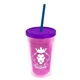 a translucent pink bottle & translucent violet lid & translucent blue straw 16 oz double - wall insulated transparent tumbler