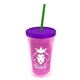 a translucent pink bottle & translucent violet lid & translucent green straw 16 oz double - wall insulated transparent tumbler