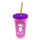 a translucent pink bottle & translucent violet lid & translucent orange straw 16 oz double - wall insulated transparent tumbler