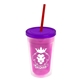 a translucent pink bottle & translucent violet lid & translucent red straw 16 oz double - wall insulated transparent tumbler