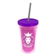 a translucent pink bottle & translucent violet lid & smoke straw 16 oz double - wall insulated transparent tumbler