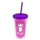 a translucent pink bottle & translucent violet lid & translucent violet straw 16 oz double - wall insulated transparent tumbler