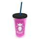 a translucent pink bottle & black lid & translucent blue straw 16 oz double - wall insulated transparent tumbler