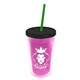 a translucent pink bottle & black lid & translucent green straw 16 oz double - wall insulated transparent tumbler