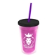 a translucent pink bottle & black lid & translucent violet straw 16 oz double - wall insulated transparent tumbler