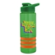 a transparent green bottle & green lid & orange grip sergeant stripe - 24 oz tritan(tm) bottle with drink thru lid, stripe bands, and digital imprint
