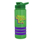 a transparent green bottle & green lid & violet grip sergeant stripe - 24 oz tritan(tm) bottle with drink thru lid, stripe bands, and digital imprint