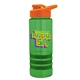 a transparent green bottle & orange lid & blue grip sergeant stripe - 24 oz tritan(tm) bottle with drink thru lid, stripe bands, and digital imprint