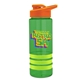 a transparent green bottle & orange lid & lime-green grip sergeant stripe - 24 oz tritan(tm) bottle with drink thru lid, stripe bands, and digital imprint