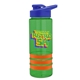a transparent green bottle & blue lid & orange grip sergeant stripe - 24 oz tritan(tm) bottle with drink thru lid, stripe bands, and digital imprint