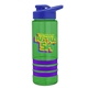 a transparent green bottle & blue lid & violet grip sergeant stripe - 24 oz tritan(tm) bottle with drink thru lid, stripe bands, and digital imprint