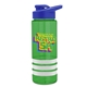 a transparent green bottle & blue lid & white grip sergeant stripe - 24 oz tritan(tm) bottle with drink thru lid, stripe bands, and digital imprint