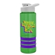 a transparent green bottle & white lid & violet grip sergeant stripe - 24 oz tritan(tm) bottle with drink thru lid, stripe bands, and digital imprint