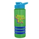 a transparent green bottle & cyan lid & blue grip sergeant stripe - 24 oz tritan(tm) bottle with drink thru lid, stripe bands, and digital imprint