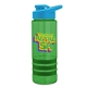 a transparent green bottle & cyan lid & green grip sergeant stripe - 24 oz tritan(tm) bottle with drink thru lid, stripe bands, and digital imprint