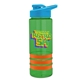 a transparent green bottle & cyan lid & orange grip sergeant stripe - 24 oz tritan(tm) bottle with drink thru lid, stripe bands, and digital imprint