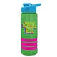 a transparent green bottle & cyan lid & hot pink grip sergeant stripe - 24 oz tritan(tm) bottle with drink thru lid, stripe bands, and digital imprint
