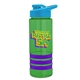 a transparent green bottle & cyan lid & violet grip sergeant stripe - 24 oz tritan(tm) bottle with drink thru lid, stripe bands, and digital imprint