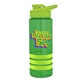 a transparent green bottle & lime-green lid & lime-green grip sergeant stripe - 24 oz tritan(tm) bottle with drink thru lid, stripe bands, and digital imprint
