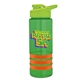 a transparent green bottle & lime-green lid & orange grip sergeant stripe - 24 oz tritan(tm) bottle with drink thru lid, stripe bands, and digital imprint