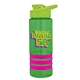 a transparent green bottle & lime-green lid & hot pink grip sergeant stripe - 24 oz tritan(tm) bottle with drink thru lid, stripe bands, and digital imprint