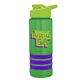 a transparent green bottle & lime-green lid & violet grip sergeant stripe - 24 oz tritan(tm) bottle with drink thru lid, stripe bands, and digital imprint