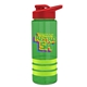 a transparent green bottle & red lid & lime-green grip sergeant stripe - 24 oz tritan(tm) bottle with drink thru lid, stripe bands, and digital imprint