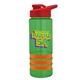 a transparent green bottle & red lid & orange grip sergeant stripe - 24 oz tritan(tm) bottle with drink thru lid, stripe bands, and digital imprint