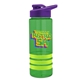 a transparent green bottle & violet lid & lime-green grip sergeant stripe - 24 oz tritan(tm) bottle with drink thru lid, stripe bands, and digital imprint