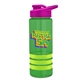 a transparent green bottle & pink lid & lime-green grip sergeant stripe - 24 oz tritan(tm) bottle with drink thru lid, stripe bands, and digital imprint