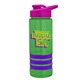 a transparent green bottle & pink lid & violet grip sergeant stripe - 24 oz tritan(tm) bottle with drink thru lid, stripe bands, and digital imprint