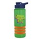 a transparent green bottle & navy blue lid & orange grip sergeant stripe - 24 oz tritan(tm) bottle with drink thru lid, stripe bands, and digital imprint