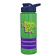 a transparent green bottle & navy blue lid & violet grip sergeant stripe - 24 oz tritan(tm) bottle with drink thru lid, stripe bands, and digital imprint