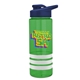 a transparent green bottle & navy blue lid & white grip sergeant stripe - 24 oz tritan(tm) bottle with drink thru lid, stripe bands, and digital imprint