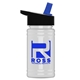 a black-with-blue-spout lid & eco white bottle upcycle - mini 16 oz rpet sports bottle with flip straw lid