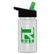 a black-with-green-spout lid & eco white bottle upcycle - mini 16 oz rpet sports bottle with flip straw lid