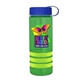 a transparent green bottle & royal blue lid & lime-green grip sergeant stripe - 24 oz tritan(tm) bottle with tethered lid, stripe bands, and digital imprint