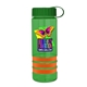 a transparent green bottle & green lid & orange grip sergeant stripe - 24 oz tritan(tm) bottle with tethered lid, stripe bands, and digital imprint