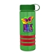 a transparent green bottle & green lid & red grip sergeant stripe - 24 oz tritan(tm) bottle with tethered lid, stripe bands, and digital imprint